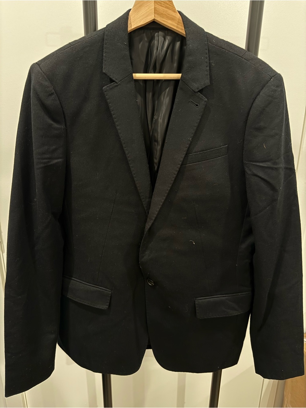 AllSaints Men's Black Single-Breasted Blazer in wool